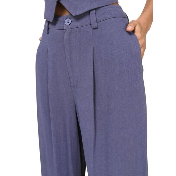 Lulus Linen Blend Wide-Leg Trouser Pants Size M Dark Blue Lagenlook Old Money - Picture 4 of 11